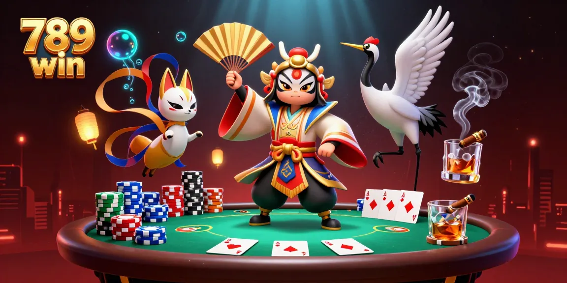 Experience the excitement of 789 win with a vibrant poker scene featuring dynamic characters and cards.